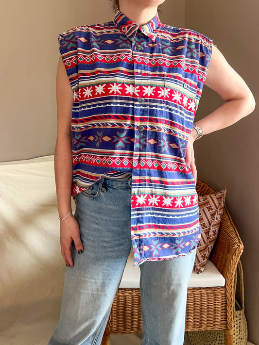 Vintage Sleeveless Geometric Print Shirt, approx size 12-18