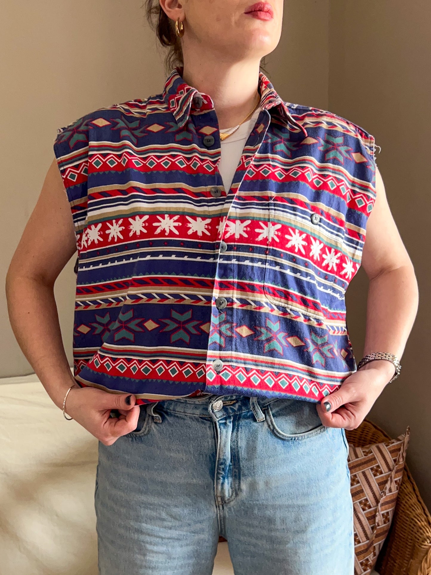 Vintage Sleeveless Geometric Print Shirt, approx size 12-18