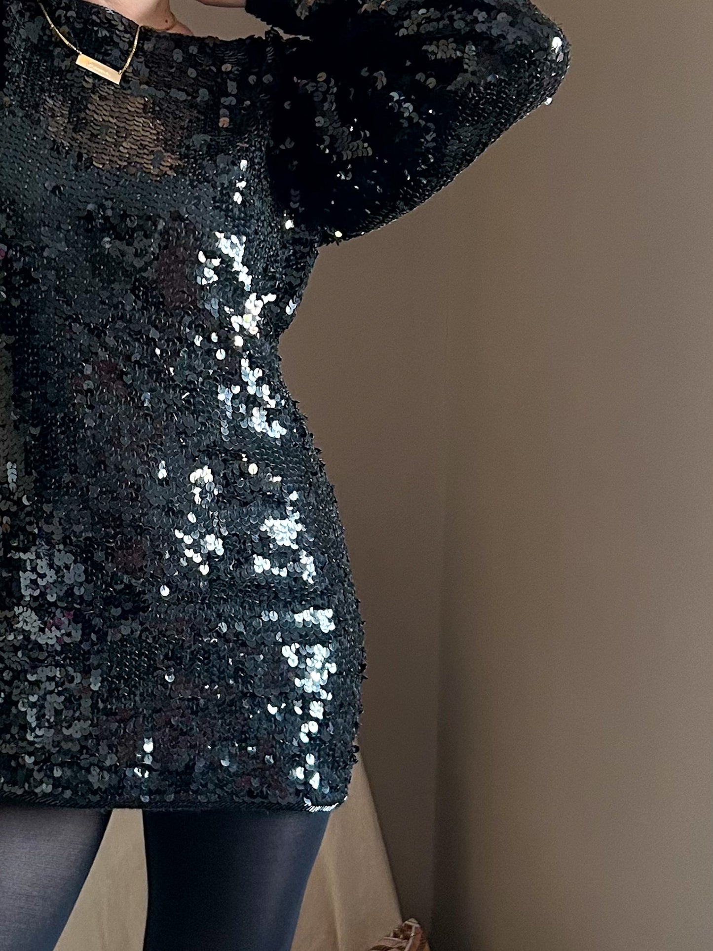 Vintage Sequin Stretch Knit Mini Dress, size approx 10-14