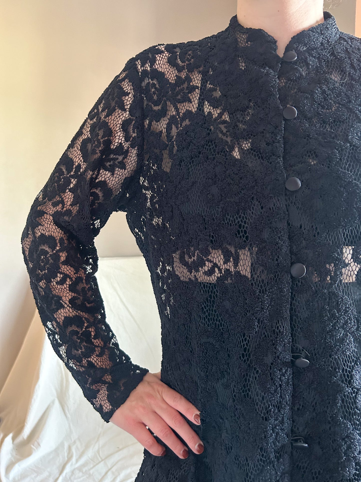 Vintage Lace Longline Shirt, approx Size 8-12