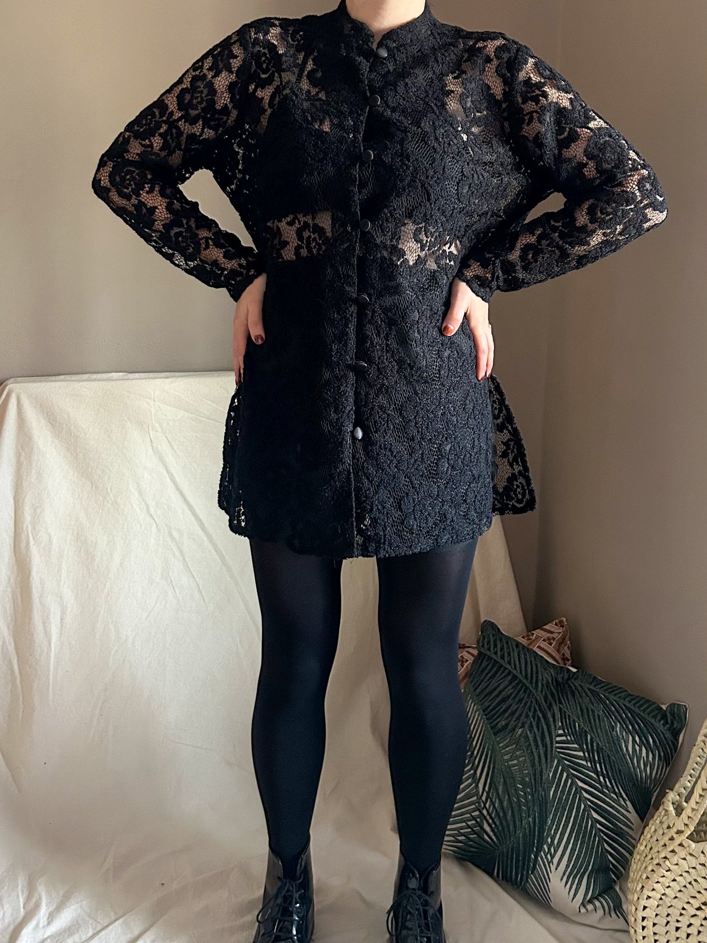 Vintage Lace Longline Shirt, approx Size 8-12