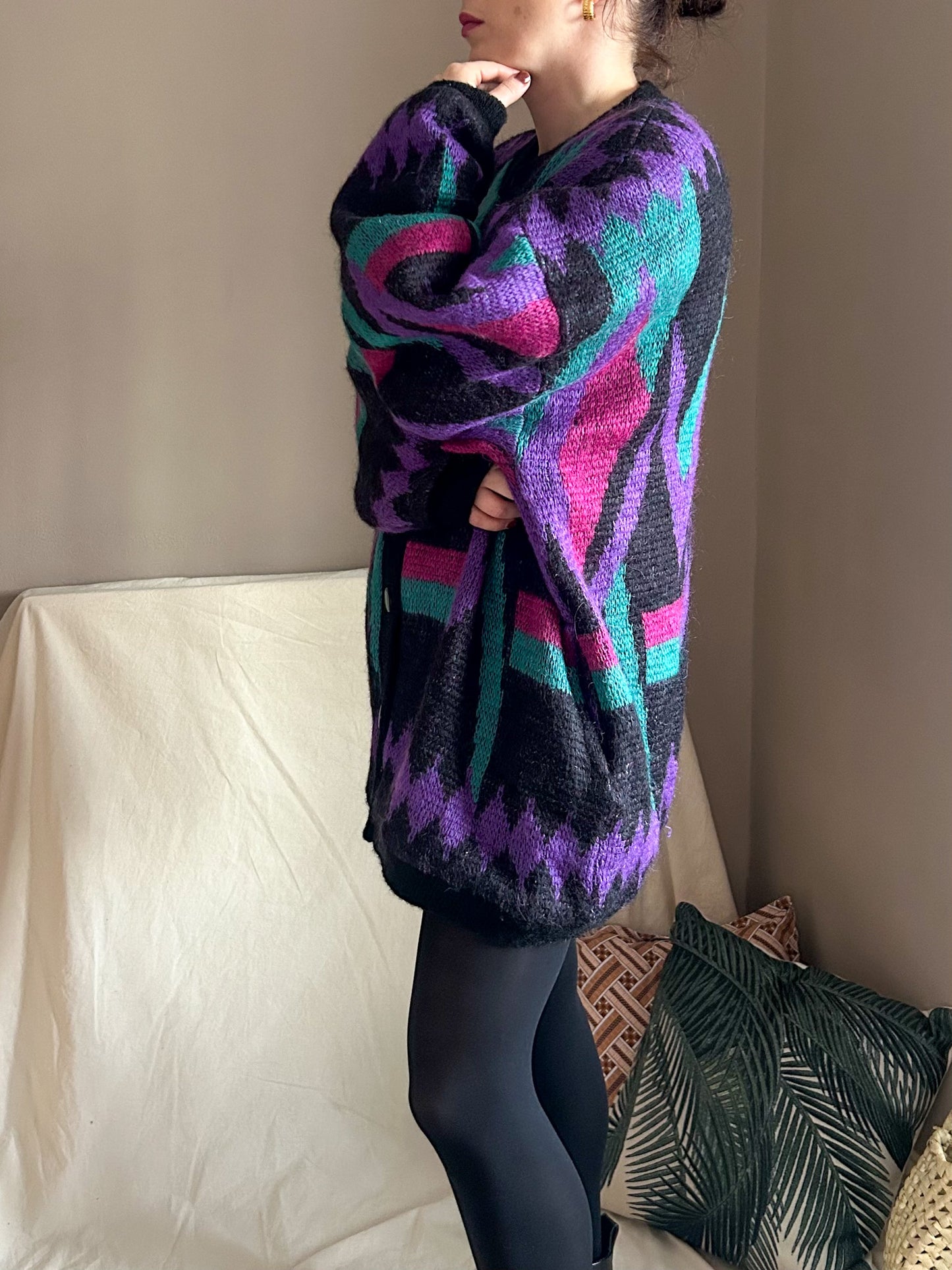 Vintage Bold Pattern Knit Cardigan/Jacket, approx Size 14-22