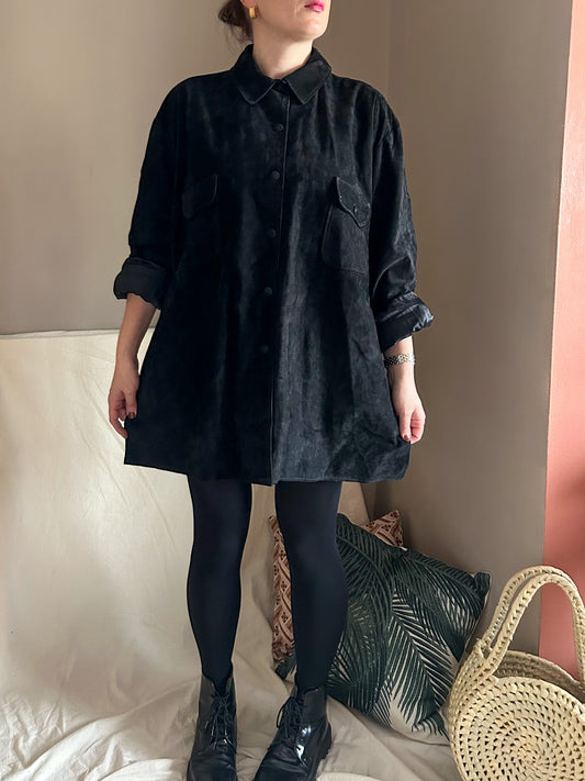Vintage Black Suede Overshirt/Jacket, approx 10-18