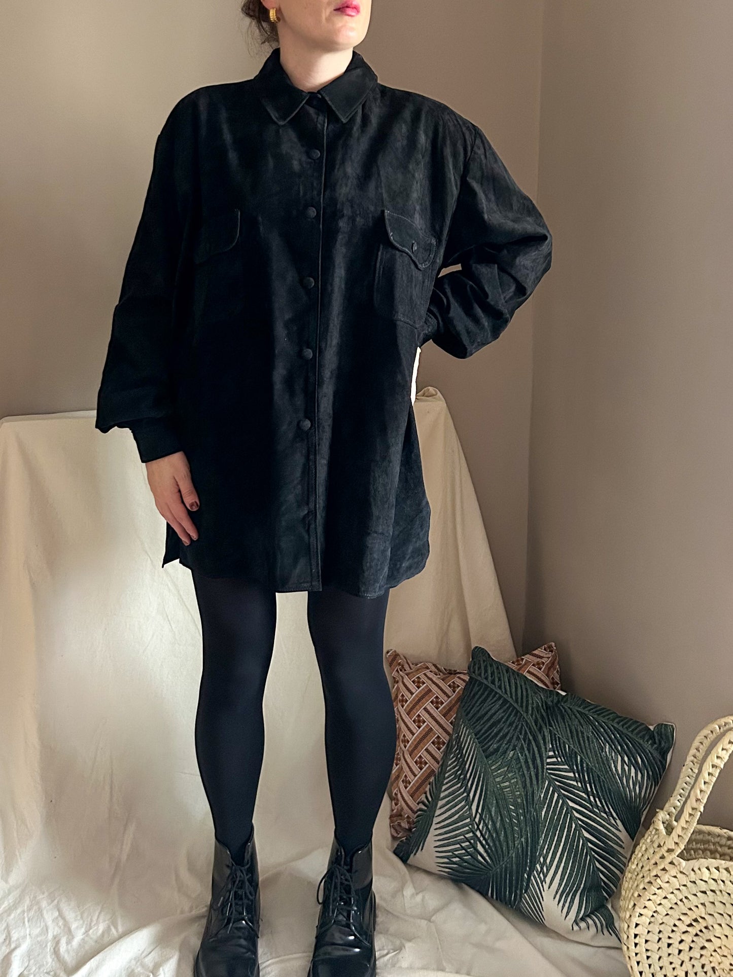 Vintage Black Suede Overshirt/Jacket, approx 10-18