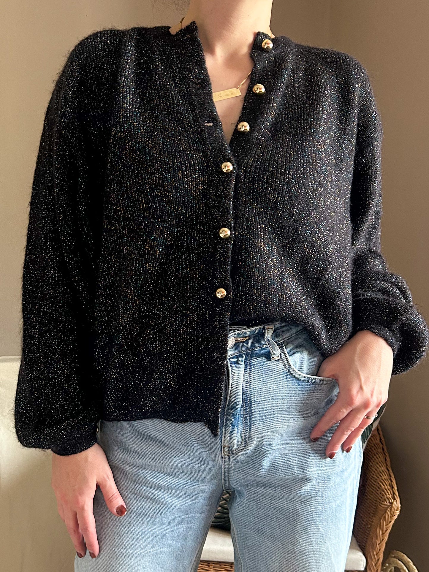Vintage Cardigan With Metallic Thread, size approx 12-18