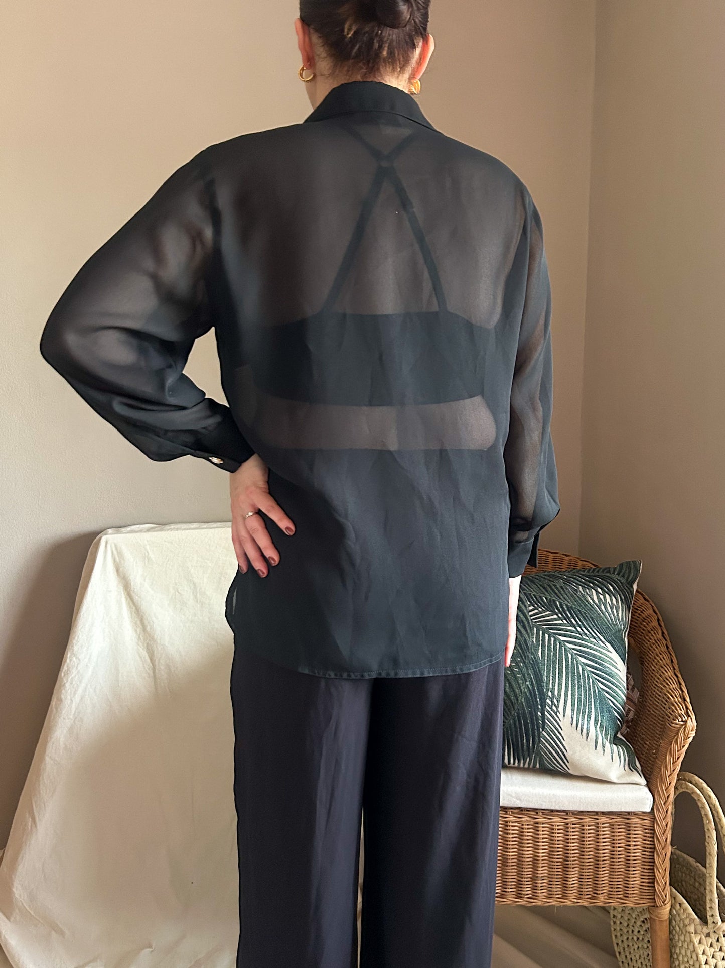 Vintage Statement Button Sheer Blouse, approx Size 8-12