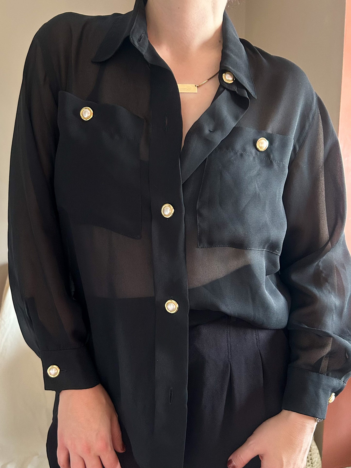 Vintage Statement Button Sheer Blouse, approx Size 8-12