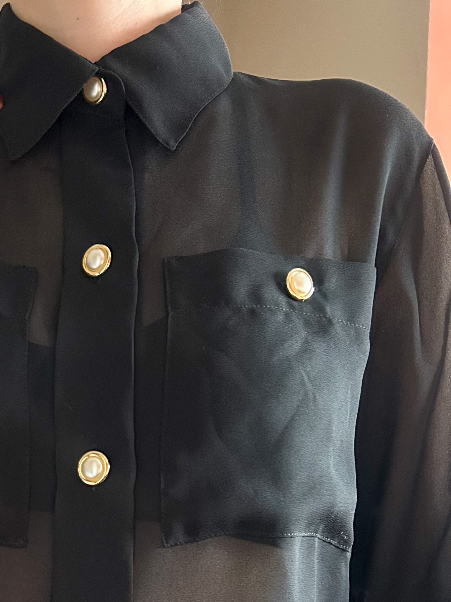 Vintage Statement Button Sheer Blouse, approx Size 8-12