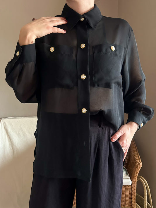 Vintage Statement Button Sheer Blouse, approx Size 8-12