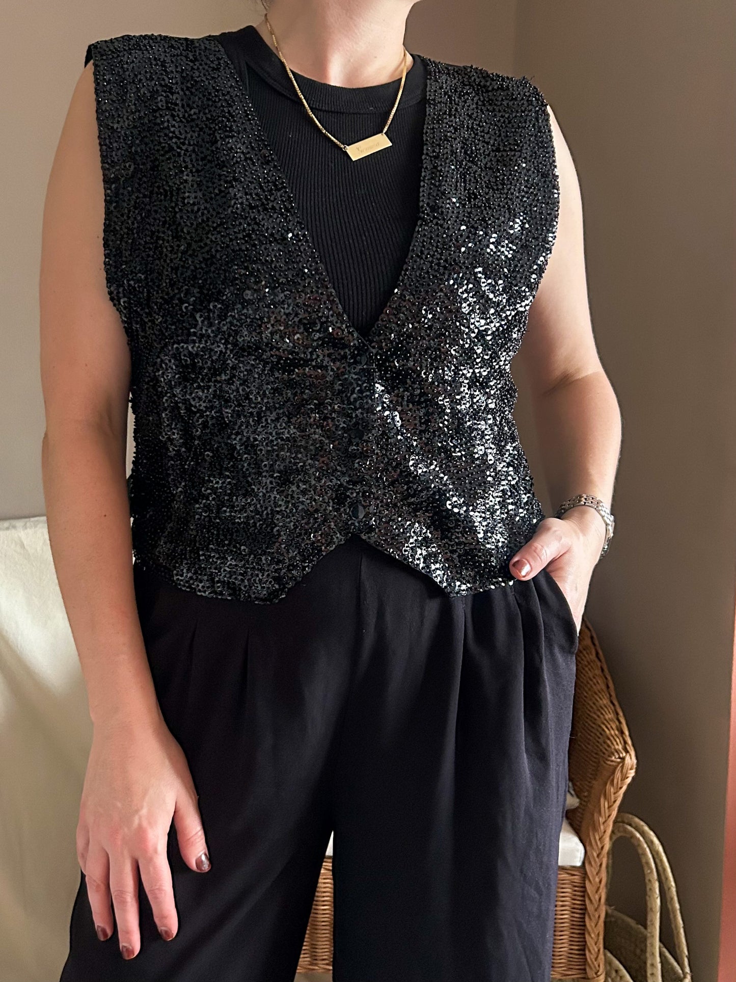 Vintage Sequin & Beaded Waistcoat, approx size 10-12+