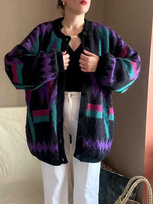 Vintage Bold Pattern Knit Cardigan/Jacket, approx Size 14-22