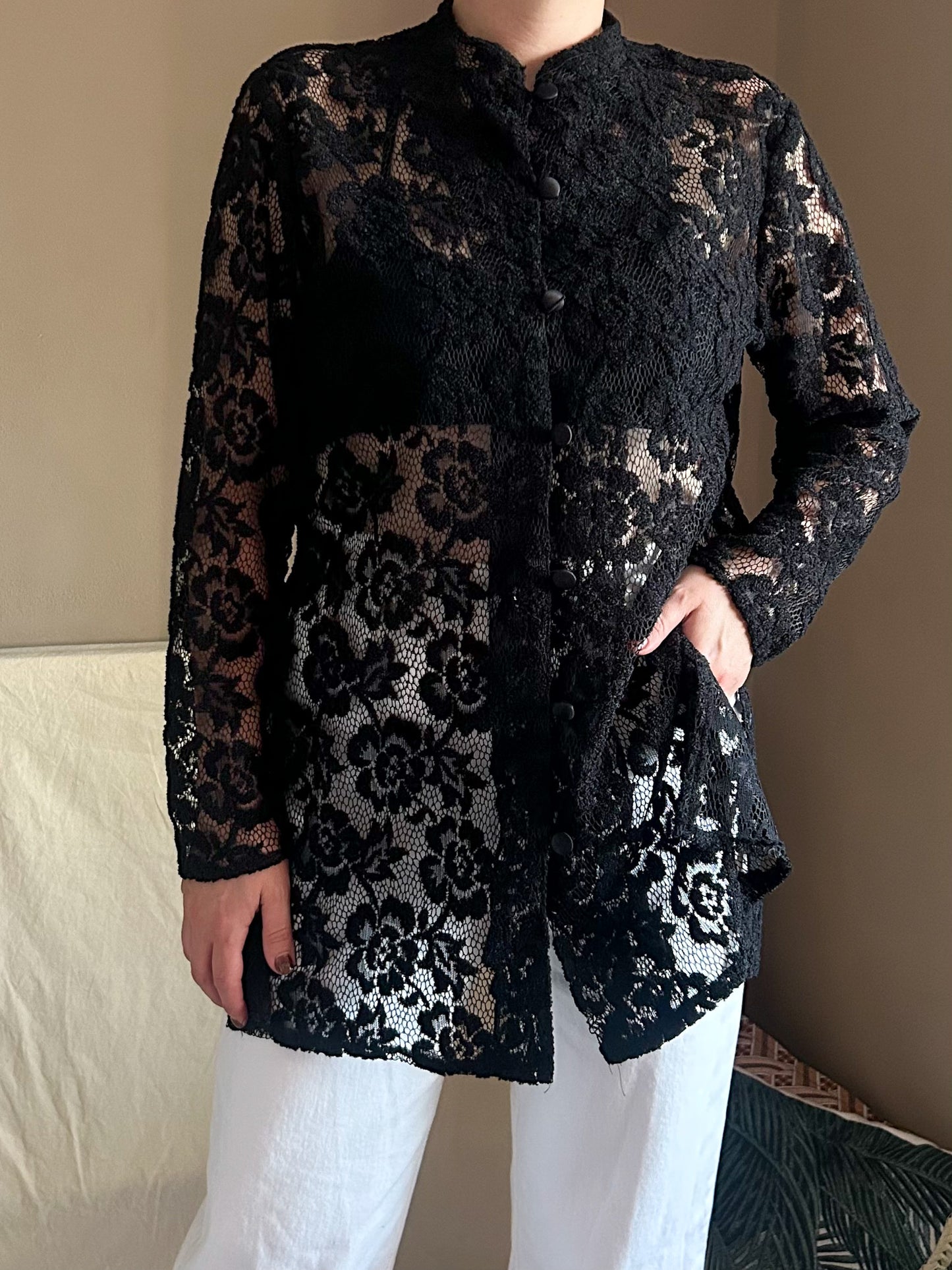 Vintage Lace Longline Shirt, approx Size 8-12