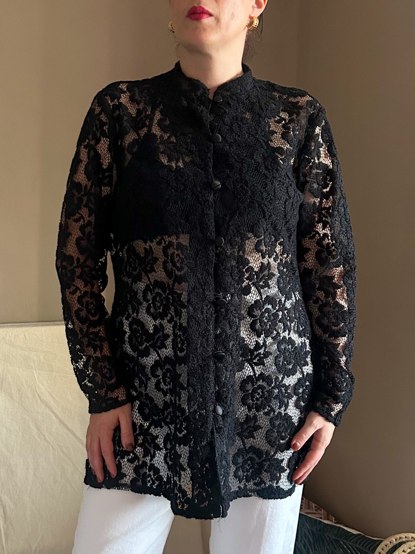 Vintage Lace Longline Shirt, approx Size 8-12