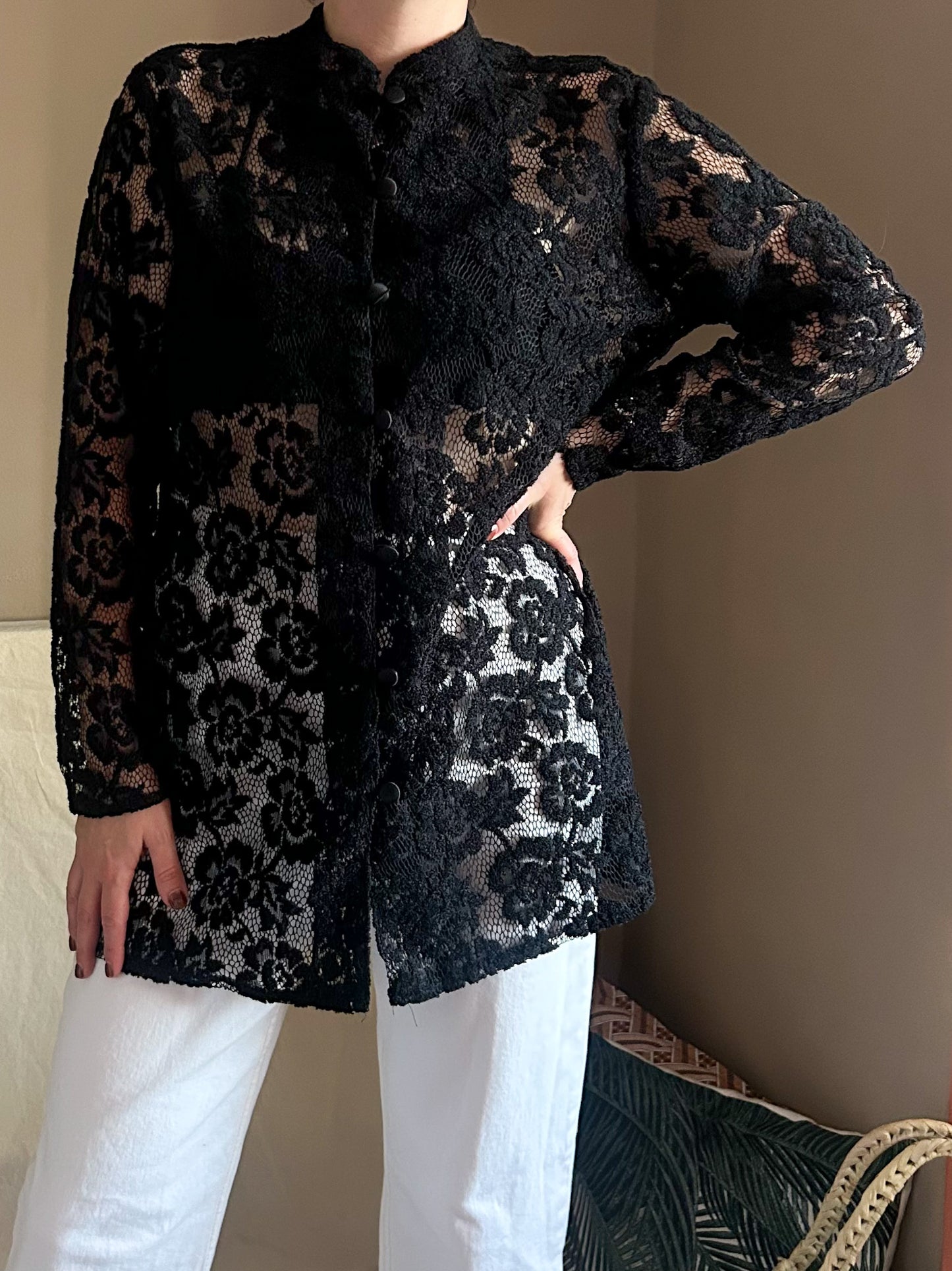 Vintage Lace Longline Shirt, approx Size 8-12