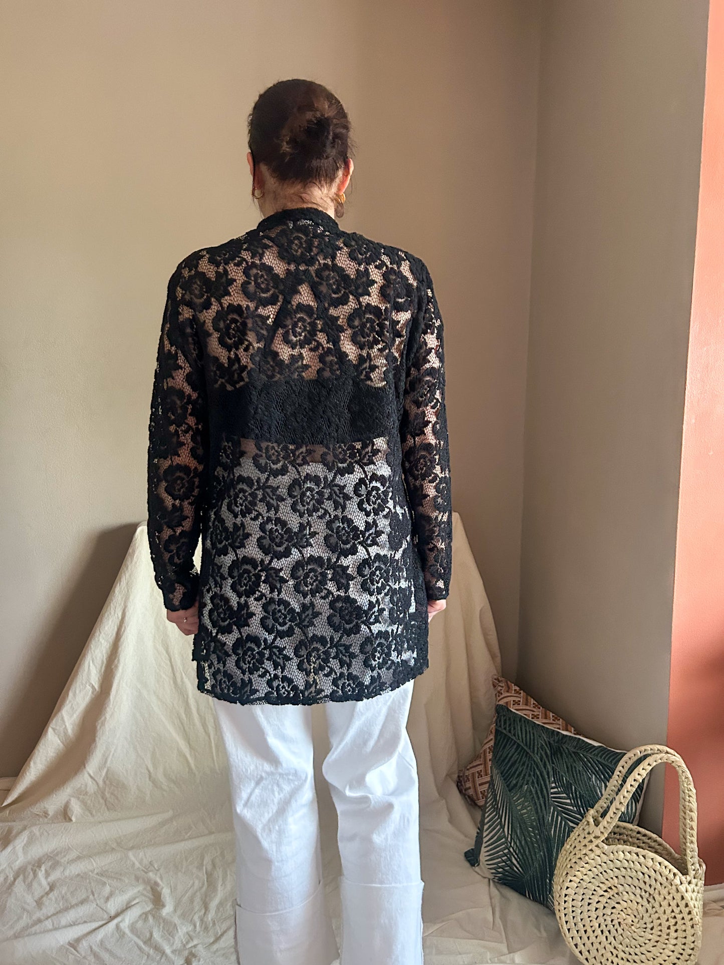 Vintage Lace Longline Shirt, approx Size 8-12