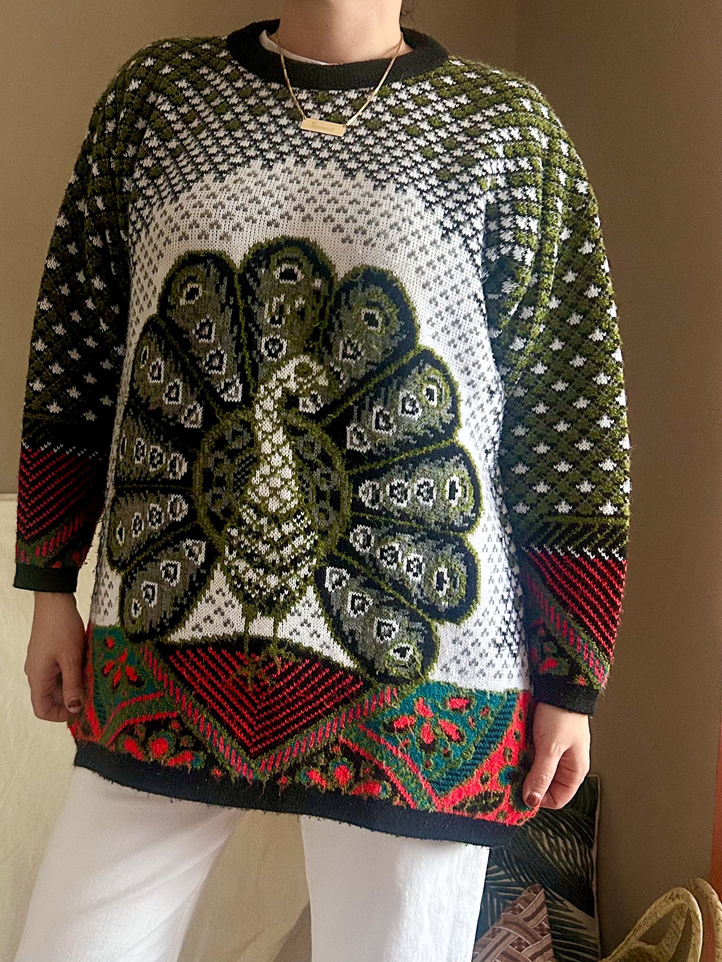 Vintage Graphic Peacock Knit Jumper, size approx 10-14