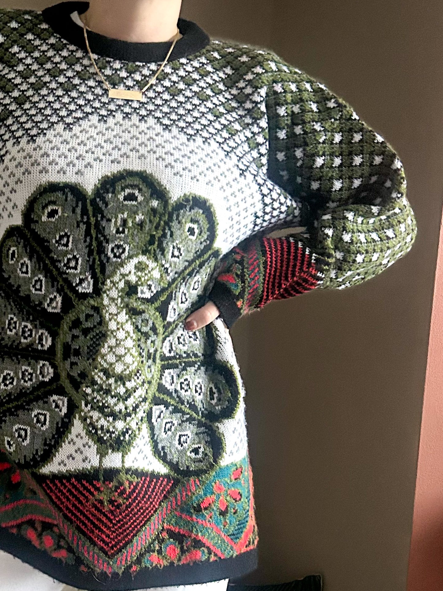 Vintage Graphic Peacock Knit Jumper, size approx 10-14