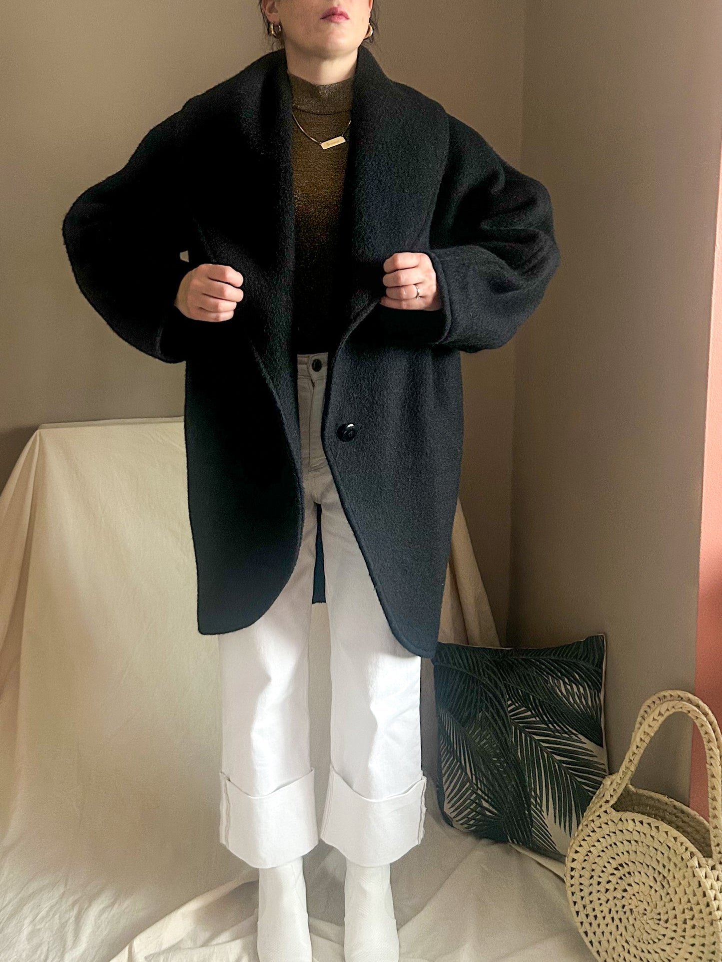 Vintage Statement Collar Wool Coat, approx Size 10-14+