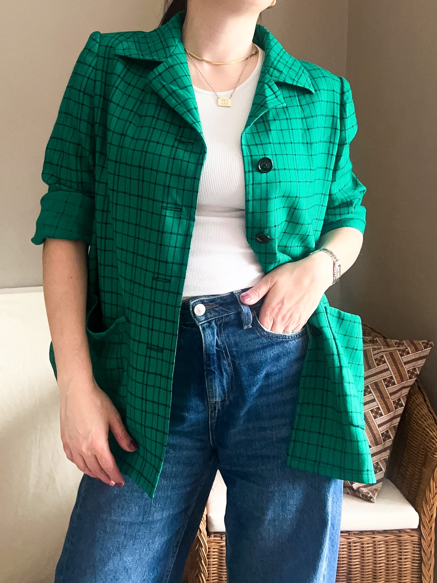 Vintage Graphic Check Jacket, approx size 10-12