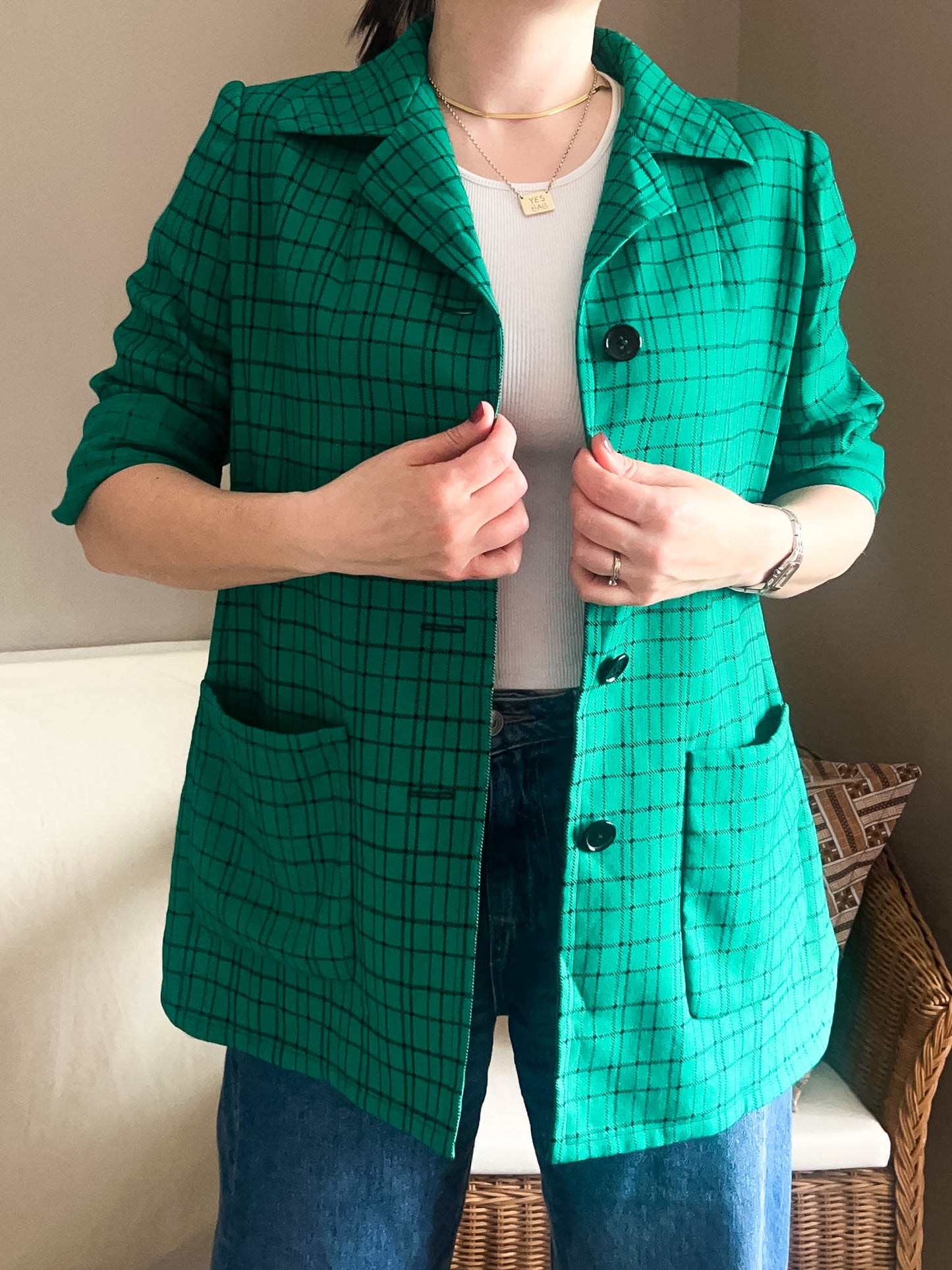 Vintage Graphic Check Jacket, approx size 10-12