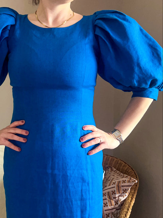 Vintage Droopy & Browns Puff Sleeve Dress, size approx 8-10