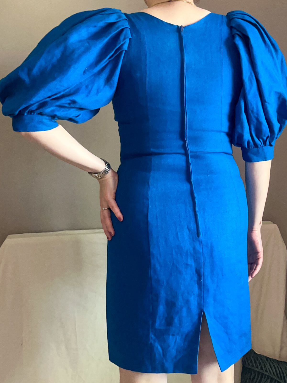 Vintage Droopy & Browns Puff Sleeve Dress, size approx 8-10