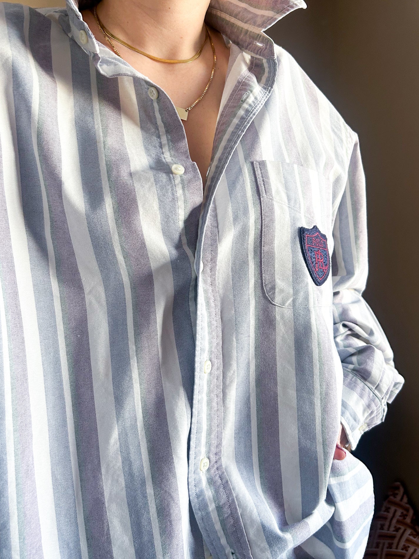 Vintage 80's Polo by Ralph Lauren Stripe Shirt, approx Size 12-16+ (Men's XL)