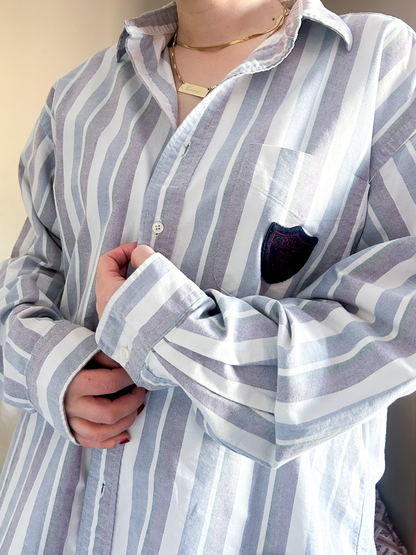 Vintage 80's Polo by Ralph Lauren Stripe Shirt, approx Size 12-16+ (Men's XL)