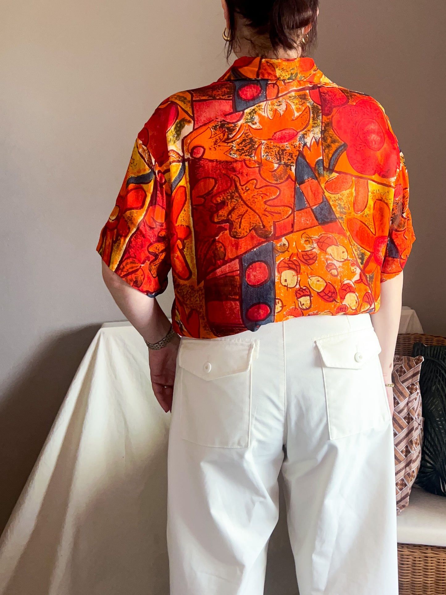 Vintage Abstract Flower Print Blouse, approx Size 10-14