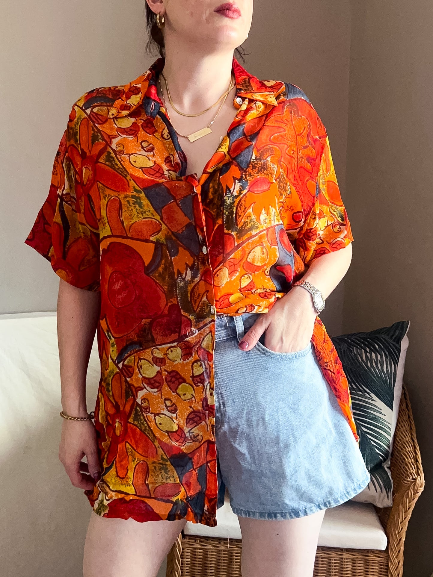 Vintage Abstract Flower Print Blouse, approx Size 10-14