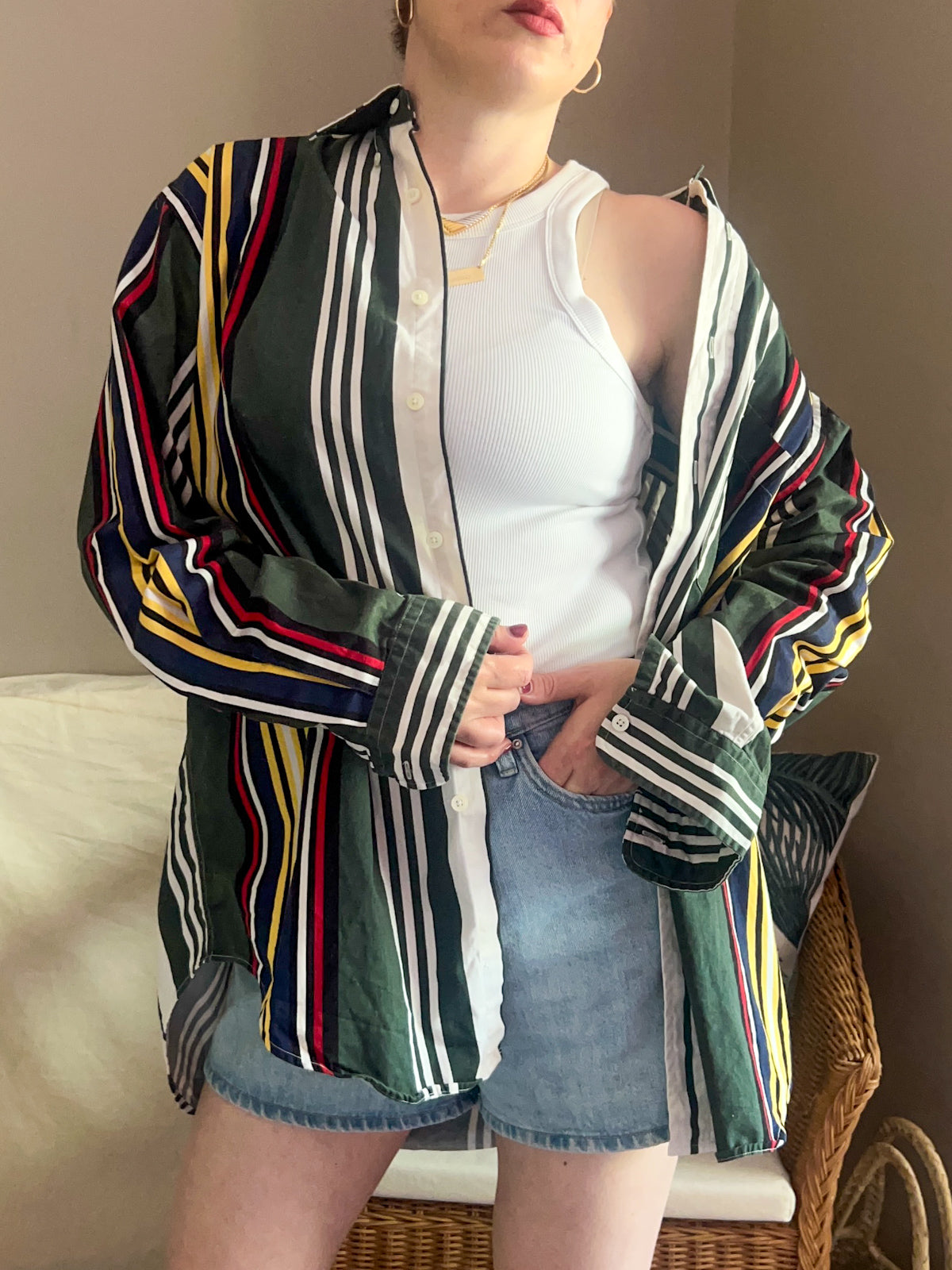 Vintage Nautica Bold Stripe Shirt, approx Size 14-18