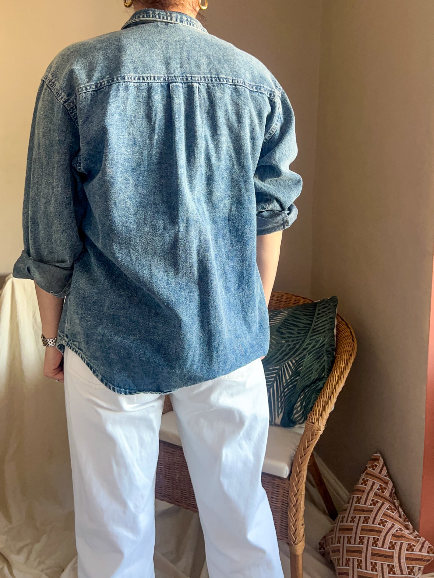 Vintage early 90s Embroidered Denim Shirt, approx Size 10-12+