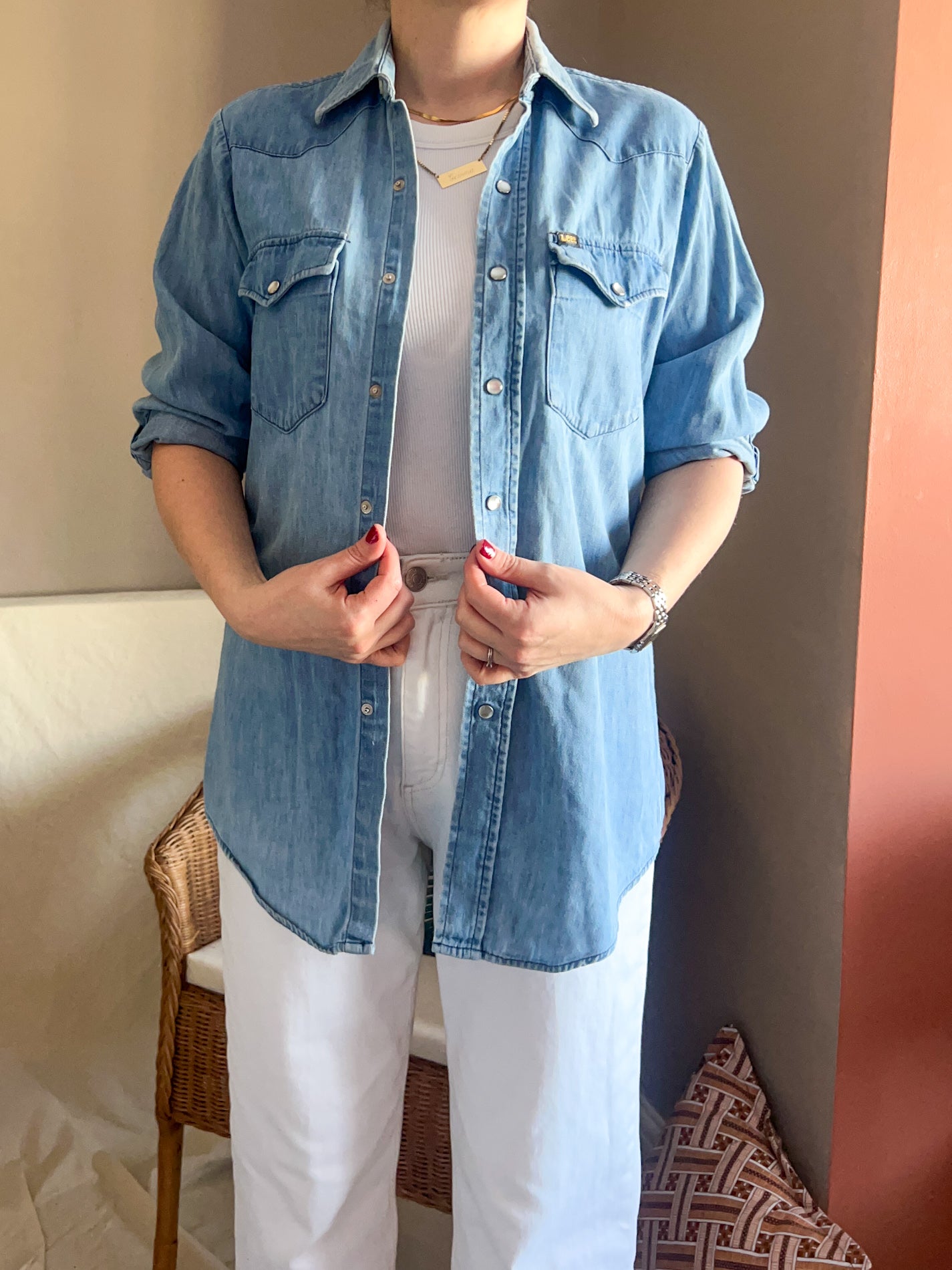 Vintage 70s/80's Lee Western Style Denim Shirt, approx Size 10