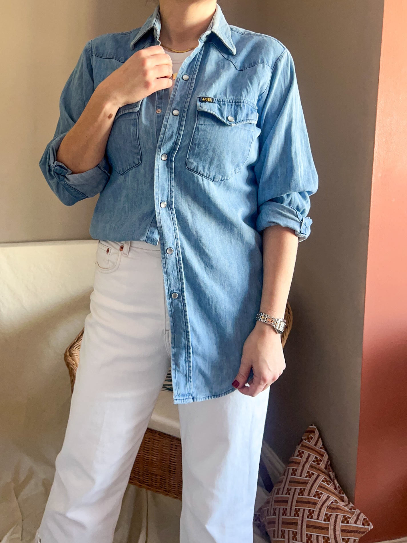 Vintage 70s/80's Lee Western Style Denim Shirt, approx Size 10