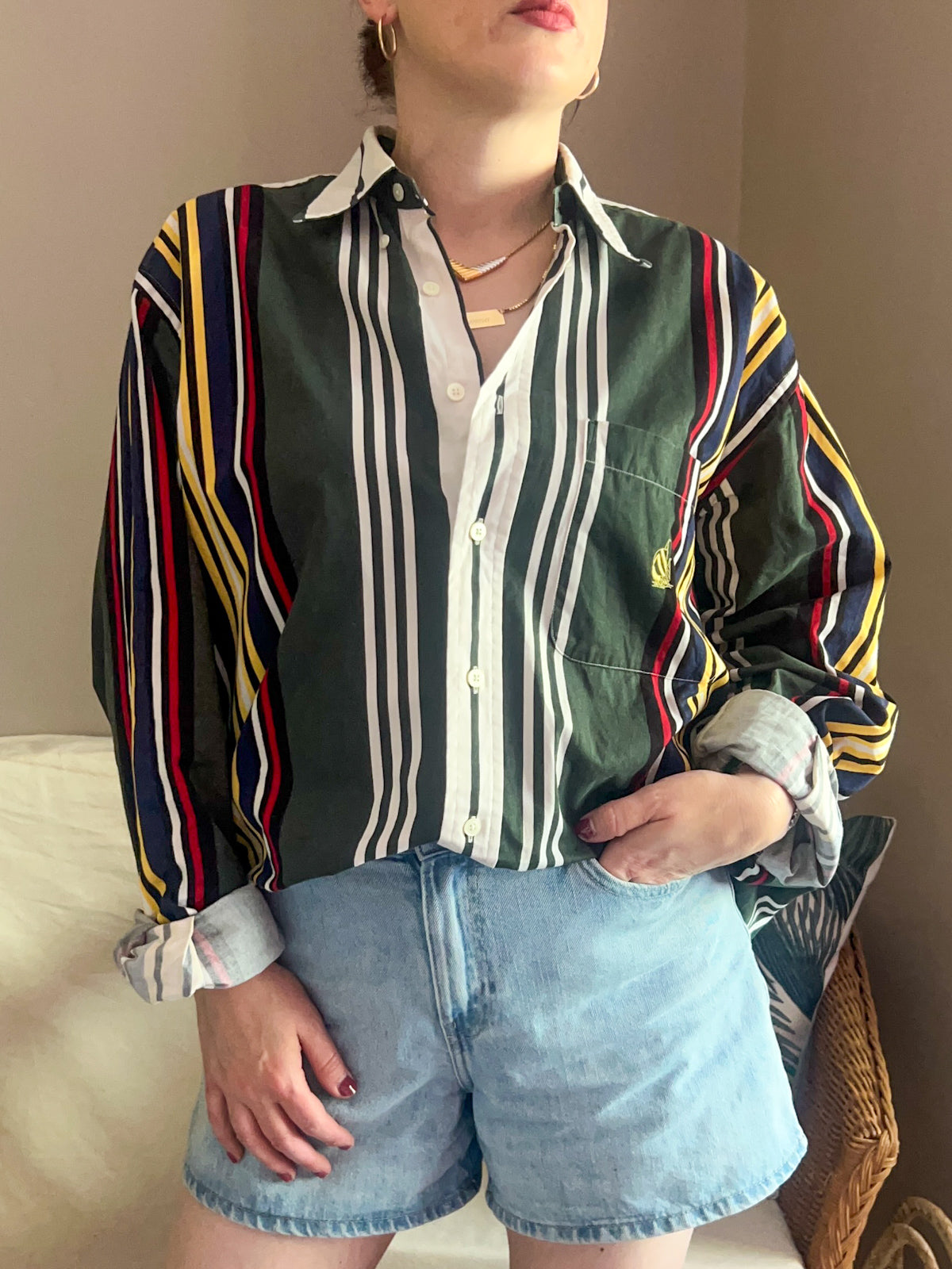 Vintage Nautica Bold Stripe Shirt, approx Size 14-18