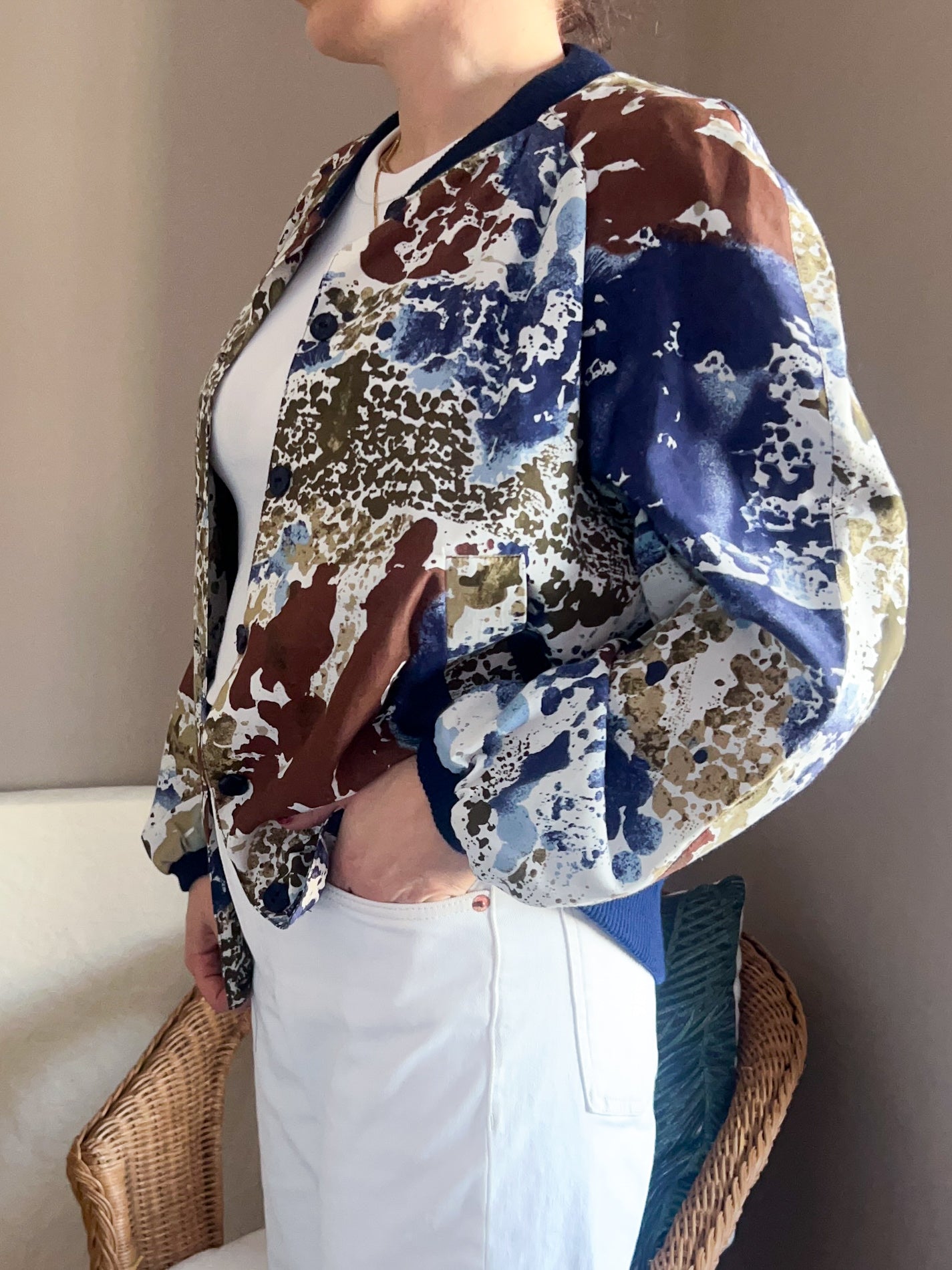 Vintage Abstract Paint Print Bomber Jacket, approx Size 10-14