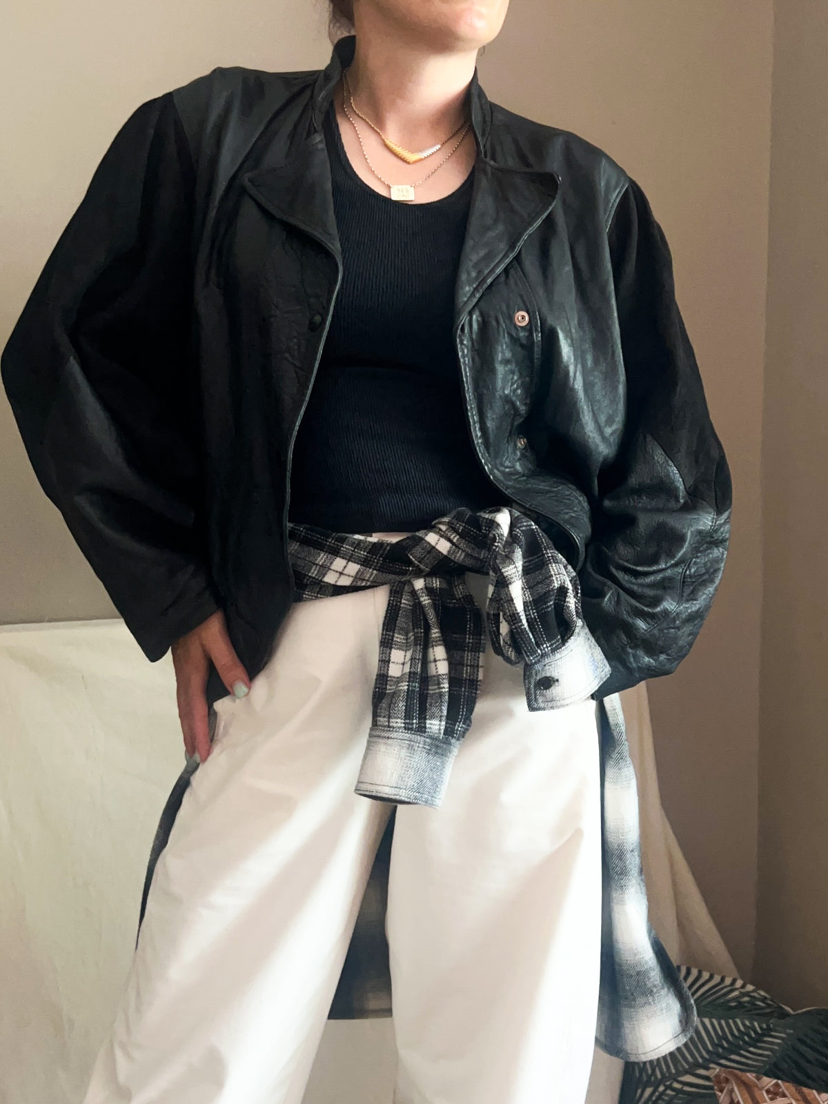 Vintage Leather & Suede Batwing Jacket, approx size 10-12