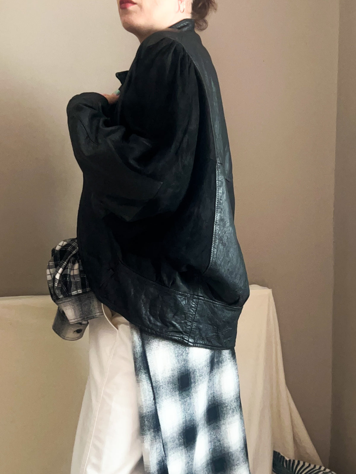 Vintage Leather & Suede Batwing Jacket, approx size 10-12