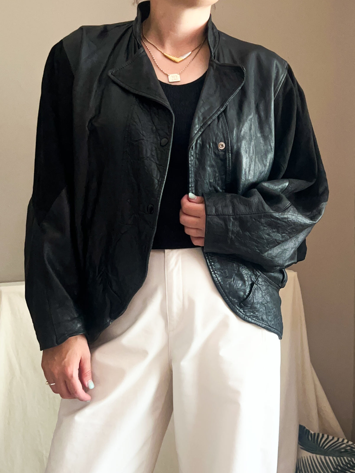 Vintage Leather & Suede Batwing Jacket, approx size 10-12